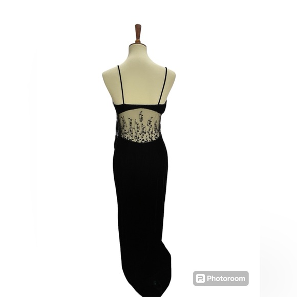 NWT Precious Formals Size 10 Black Velvet Gown with Sheer mid and back and beads - Picture 4 of 15